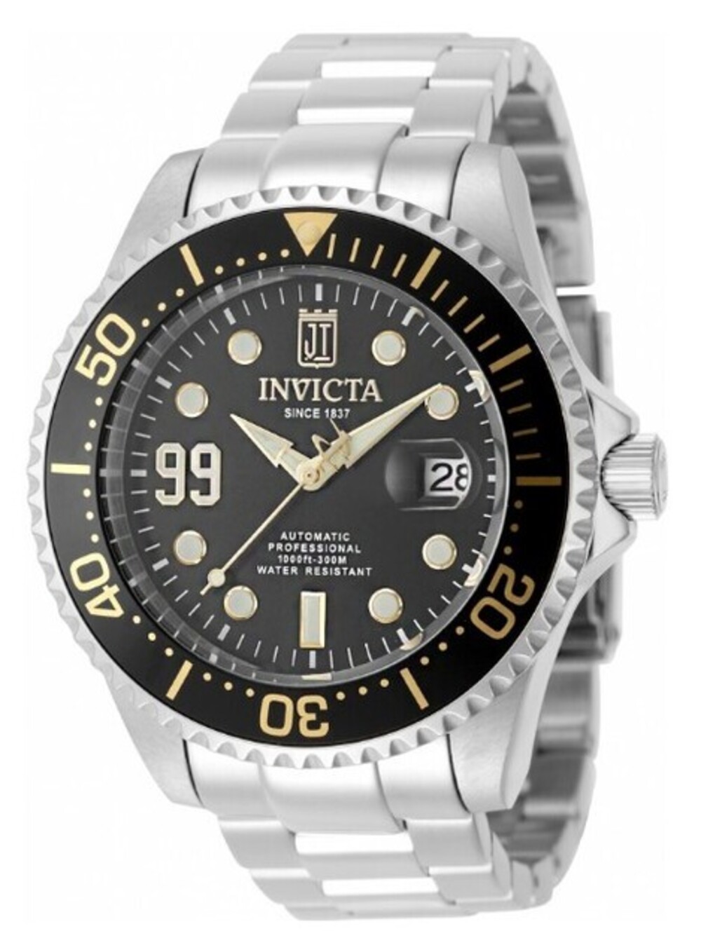 Invicta JT Automatic Steel Tone Case Black Metal Dial Steel Band, 47mm (51308)